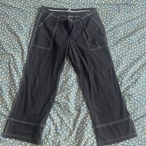 PrAna women’s black wide leg stretch capri, size L large,